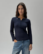 WS01 Waffle Henley Navy 01 Close Up PDP