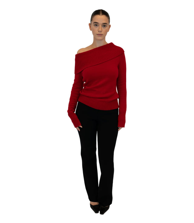 ASYMMETRICAL KNIT SWEATER IN COLA RED - Urban Sophistication