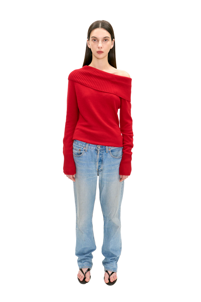 Asymmetrical Knit Sweater In Cola Red