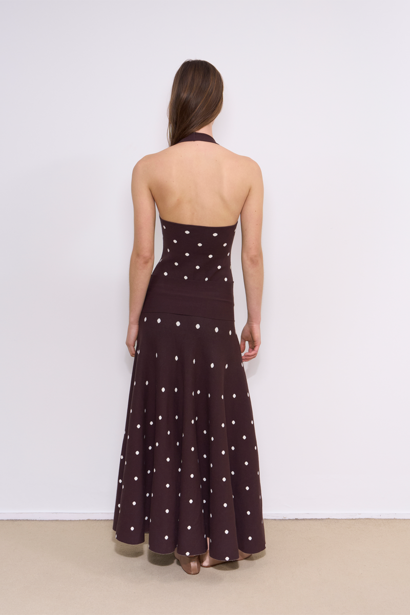 Waldorf Dress in Brown Polka Dress