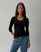 KT01 Scoop Neck Knit Top Black 01 Close Up PDP