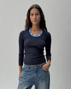 KT01 Scoop Neck Knit Top Blue 01 Close Up PDP