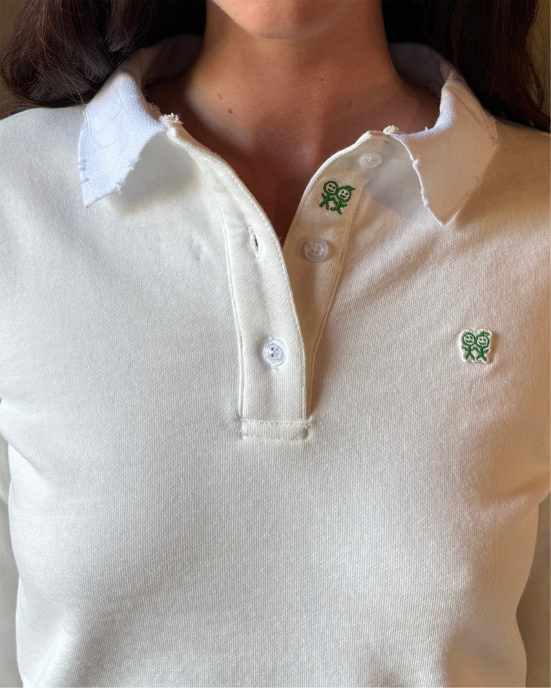Kids Logo Long Sleeve Terry Polo in White