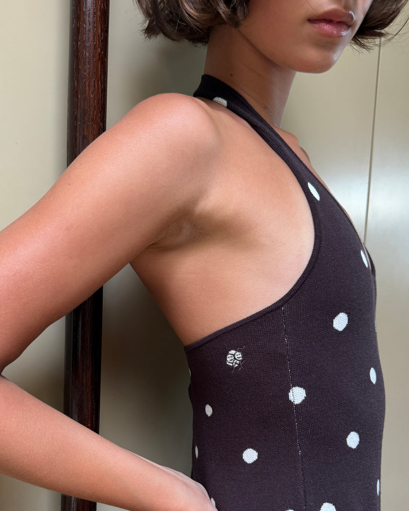 Waldorf Dress in Brown Polka Dots