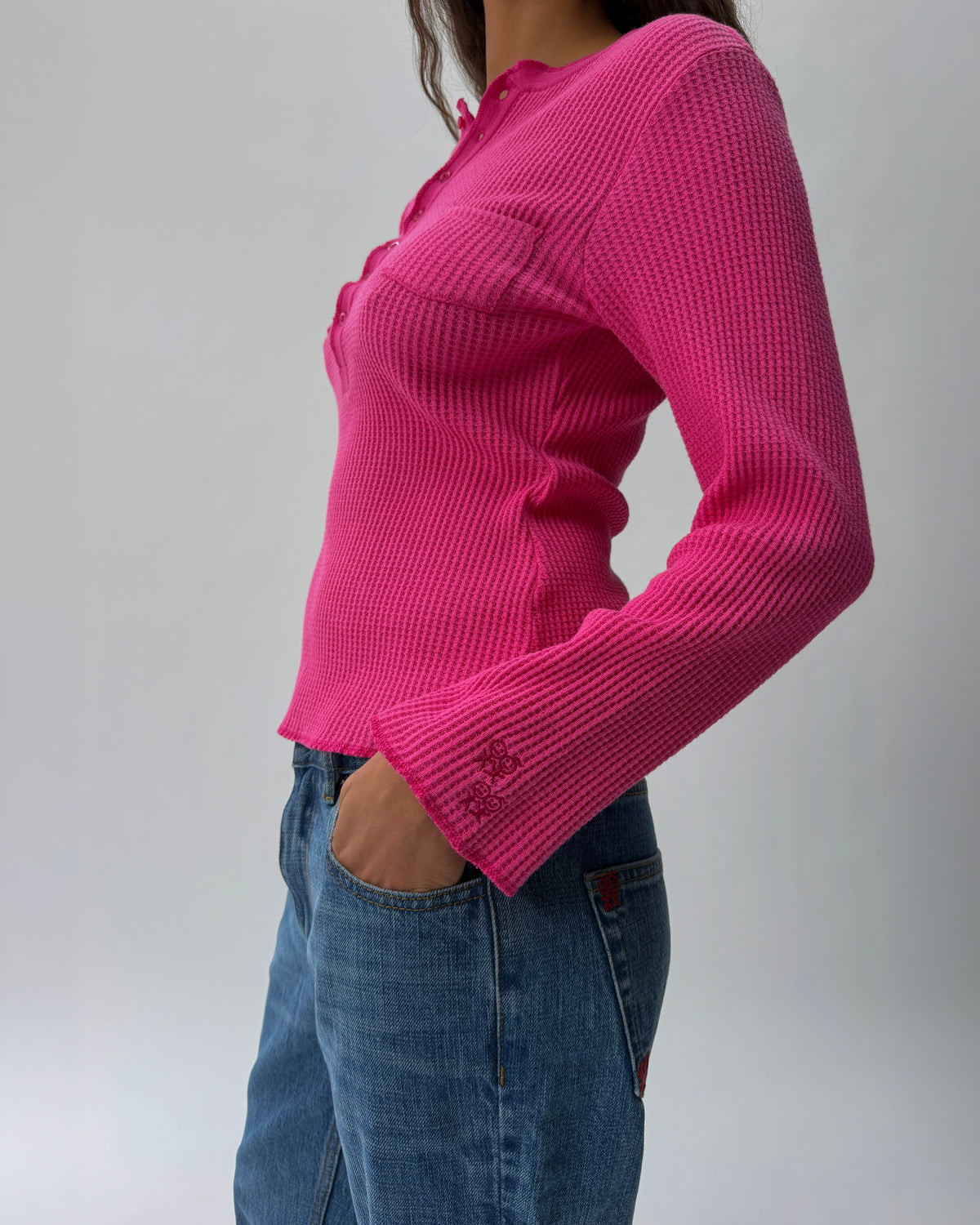 WS01 Waffle Henley Neon Pink 02 View PDP