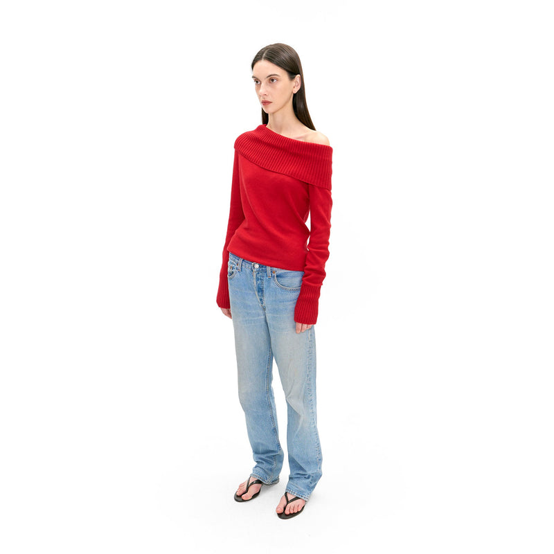 ASYMMETRICAL KNIT SWEATER IN COLA RED - Urban Sophistication