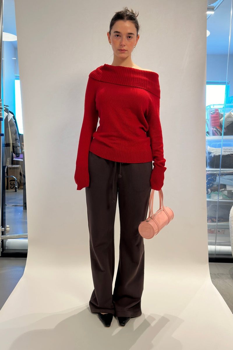 Asymmetrical Knit Sweater In Cola Red