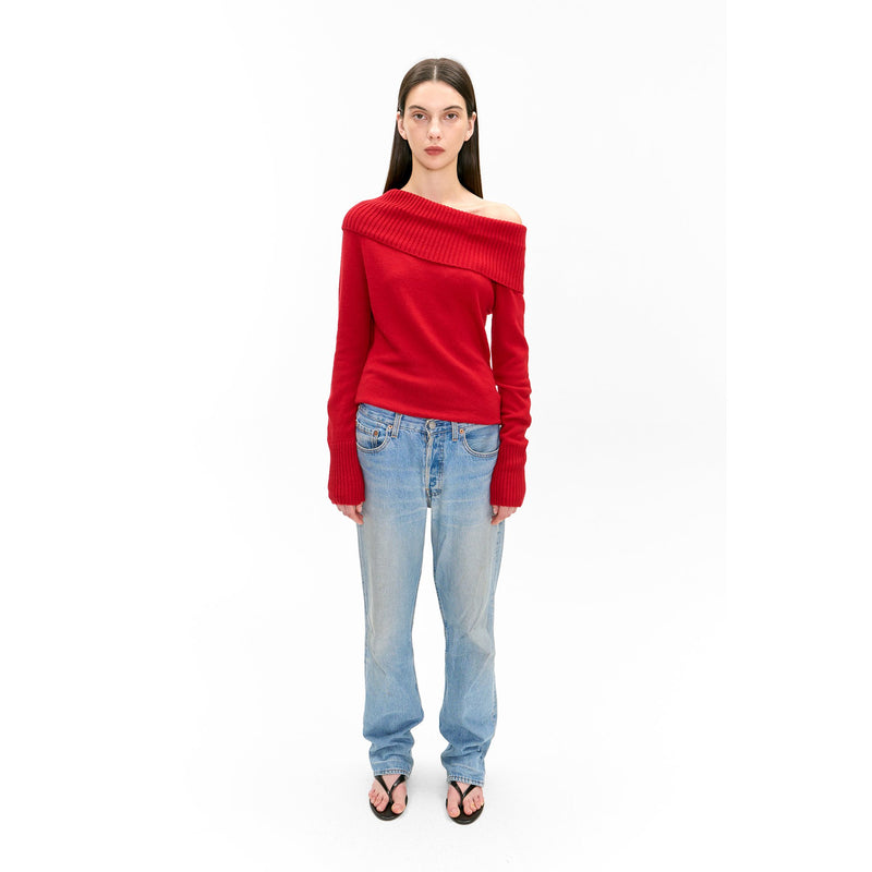 Asymmetrical Knit Sweater In Cola Red