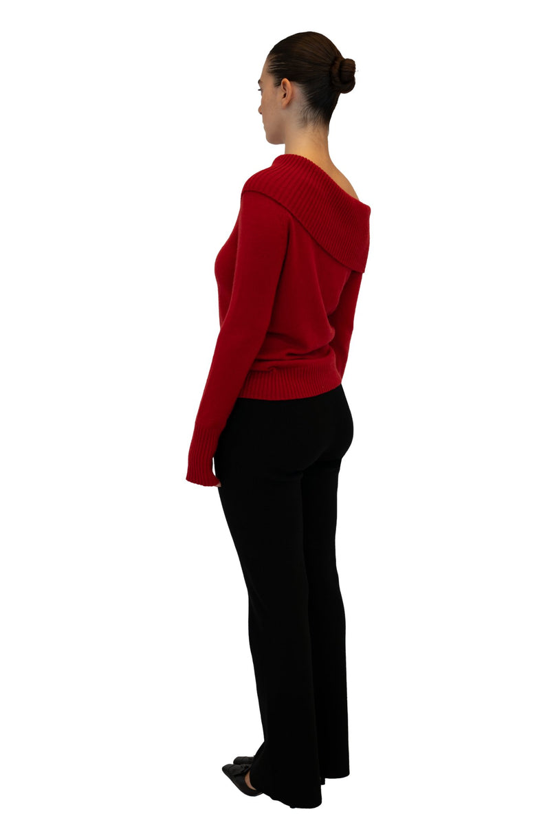 Asymmetrical Knit Sweater In Cola Red