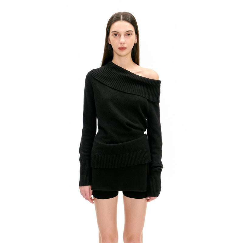 ASYMMETRICAL KNIT SWEATER IN JET BLACK - Urban Sophistication