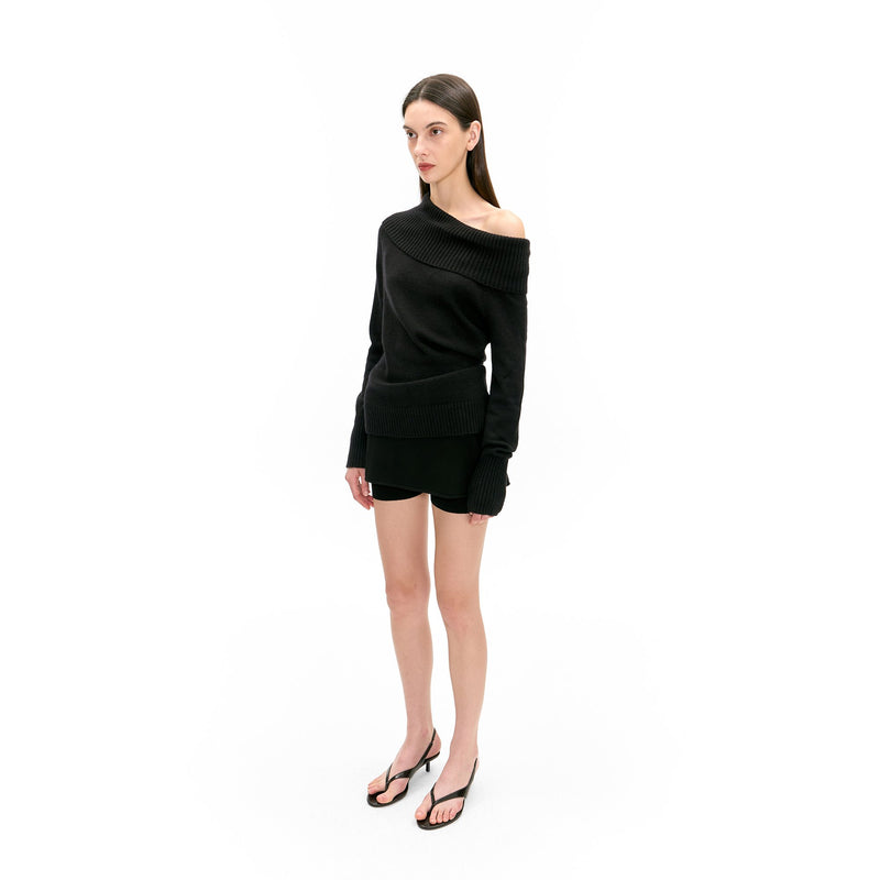 ASYMMETRICAL KNIT SWEATER IN JET BLACK - Urban Sophistication