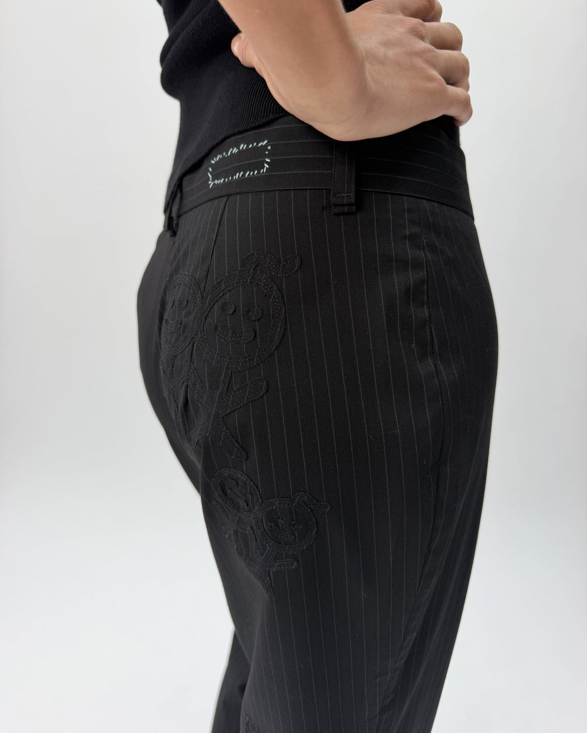 BT01 Tailored Bootcut Trousers Black Pinstripe 02 View PDP