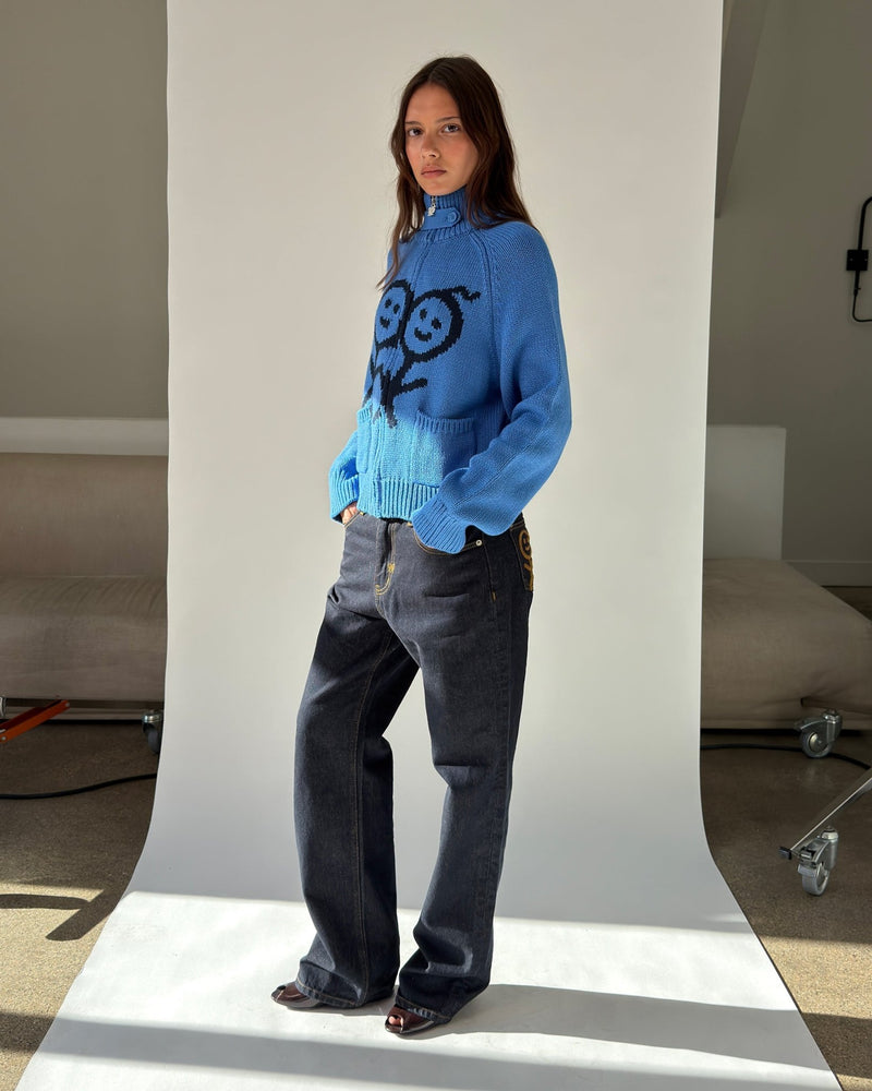 Collar Cardigan in Crayon Blue