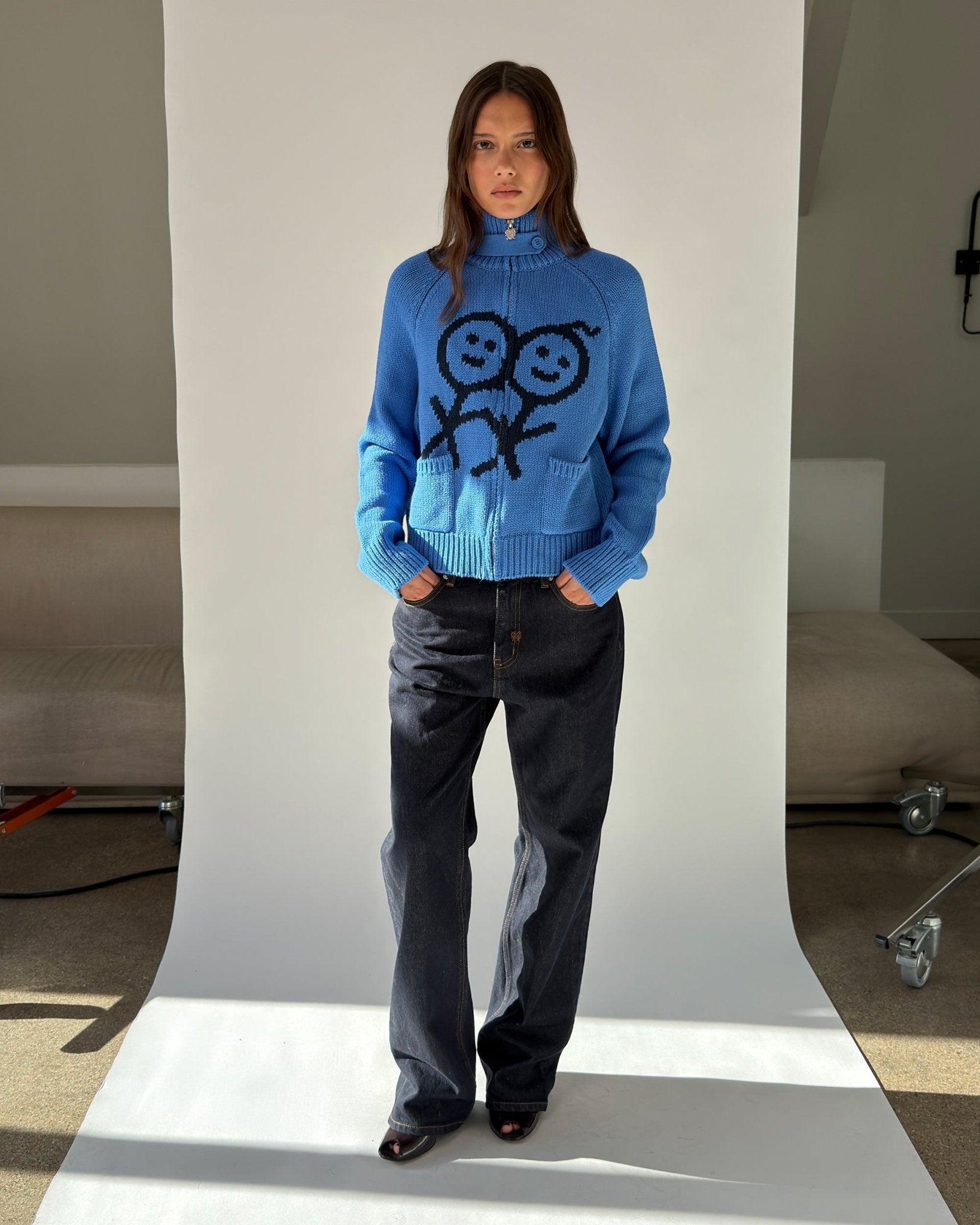 Collar Cardigan in Crayon Blue