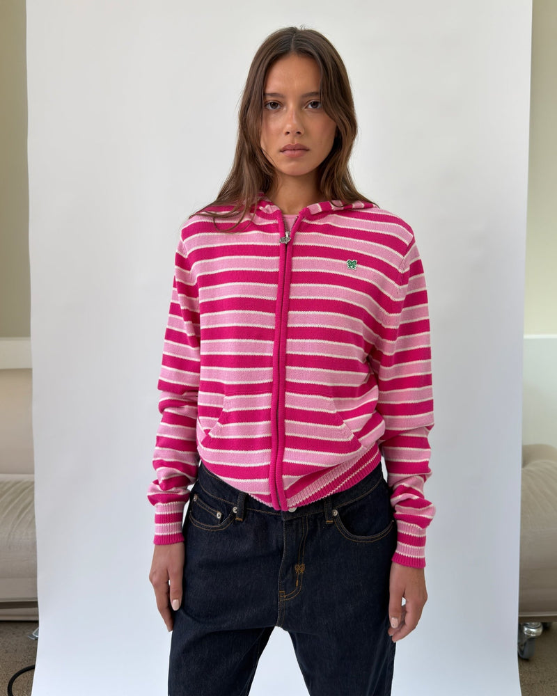 HD01 Stripped Zipped Knit Hoodie