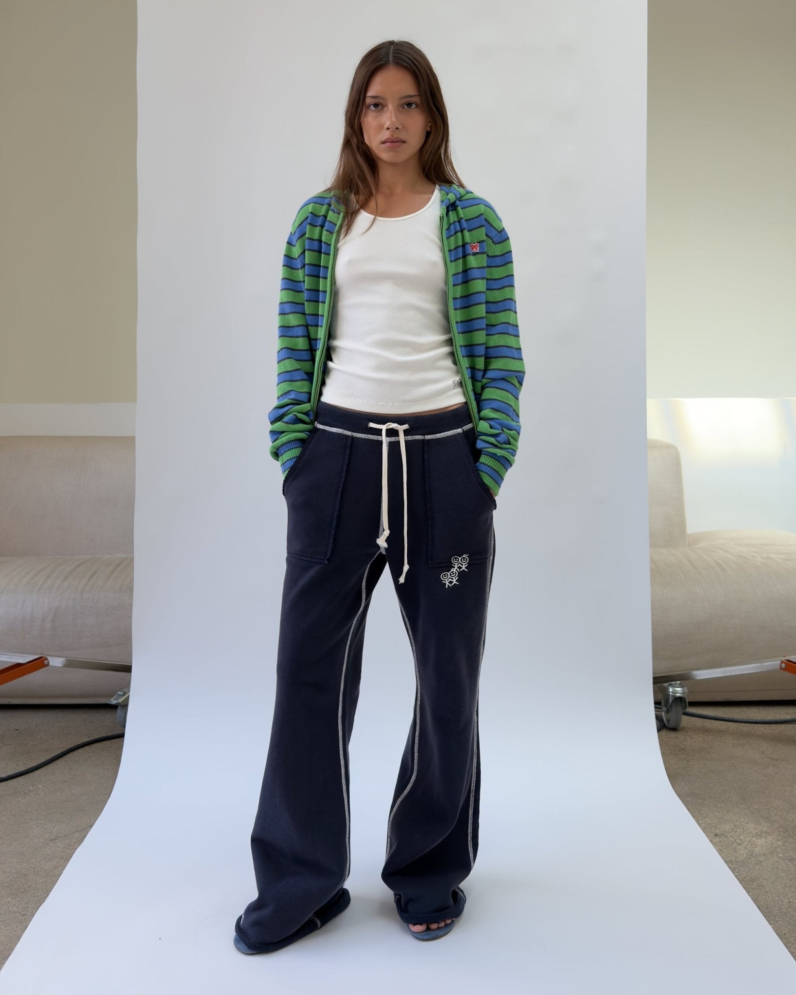 HD01 Stripped Zipped Knit Hoodie