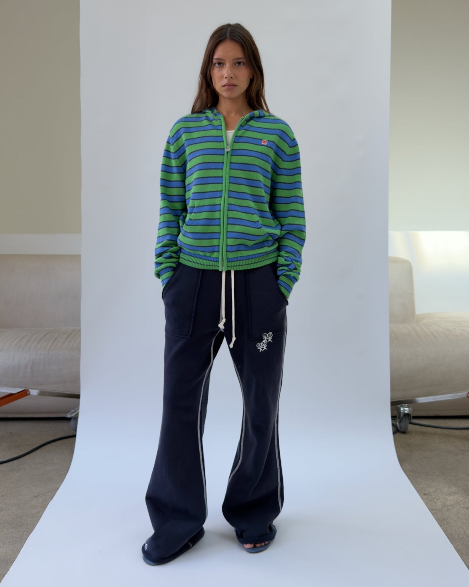 HD01 Stripped Zipped Knit Hoodie