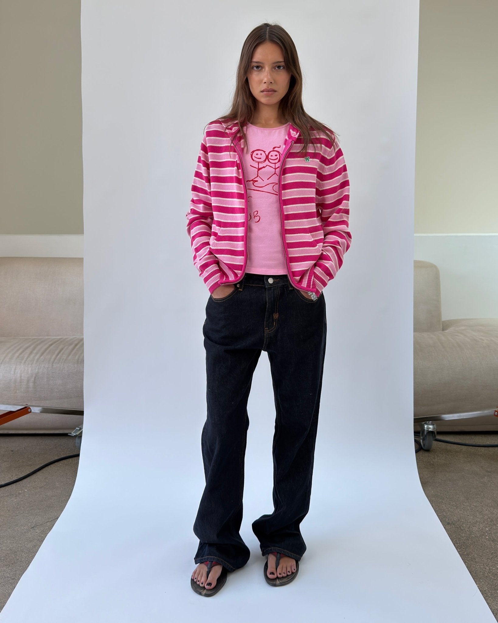 HD01 Stripped Zipped Knit Hoodie