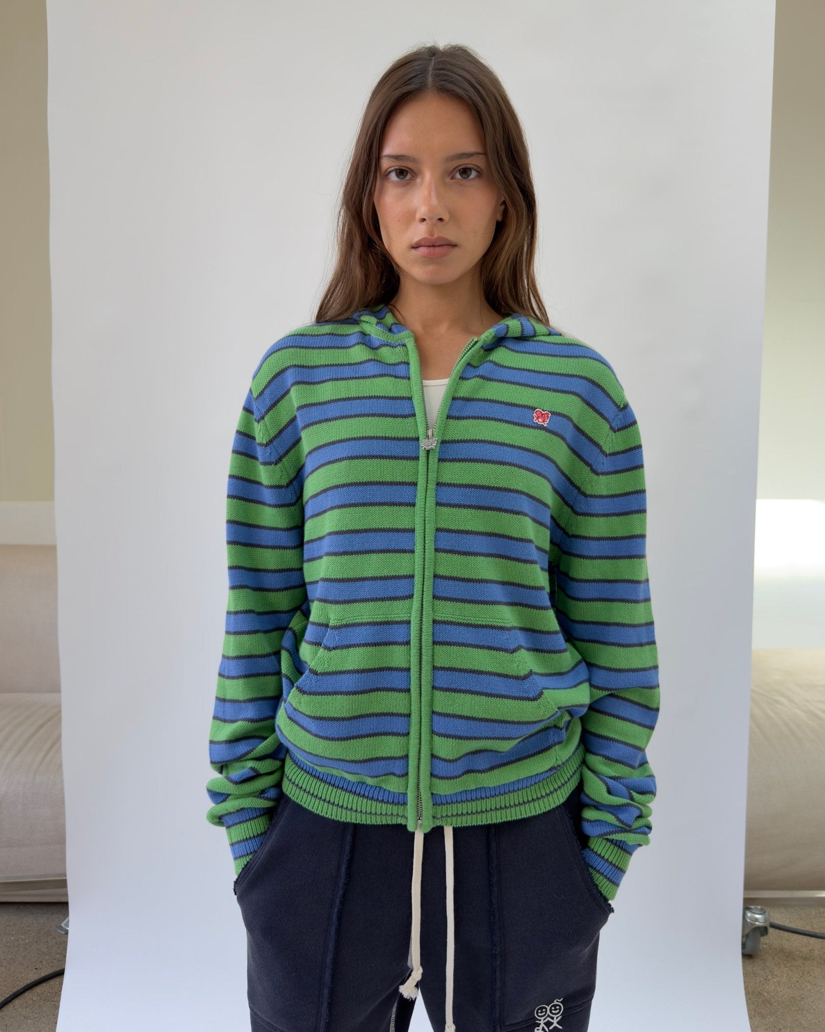 HD01 Stripped Zipped Knit Hoodie