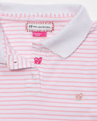 Kids Logo Fitted Polo Shirt in Pink and White Stripe