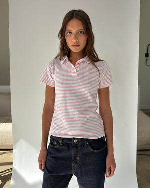 Kids Logo Fitted Polo Shirt in Pink and White Stripe