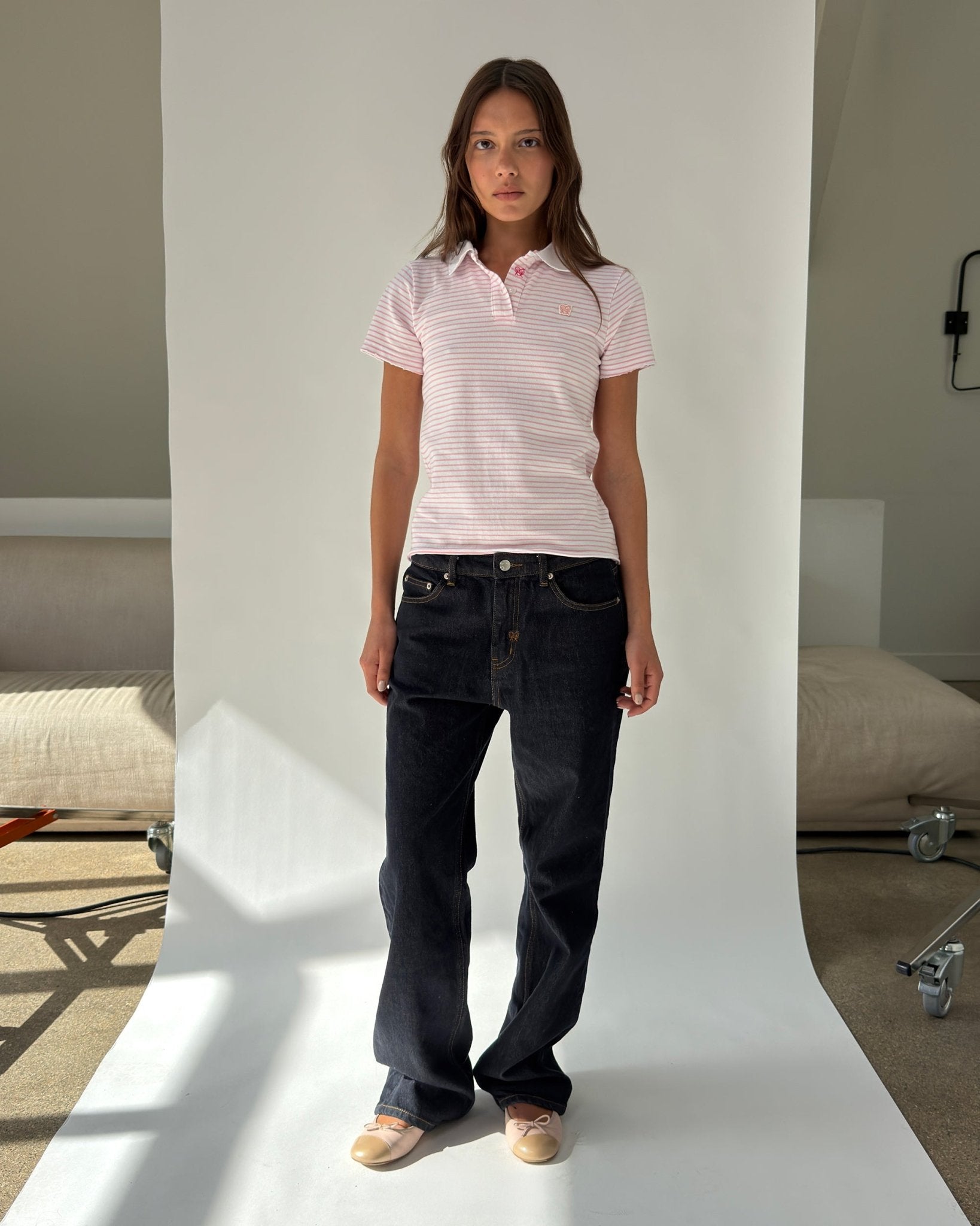 Kids Logo Fitted Polo Shirt in Pink and White Stripe