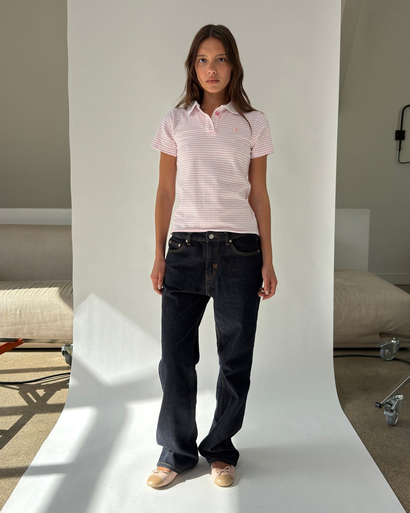 Kids Logo Fitted Polo Shirt in Pink and White Stripe