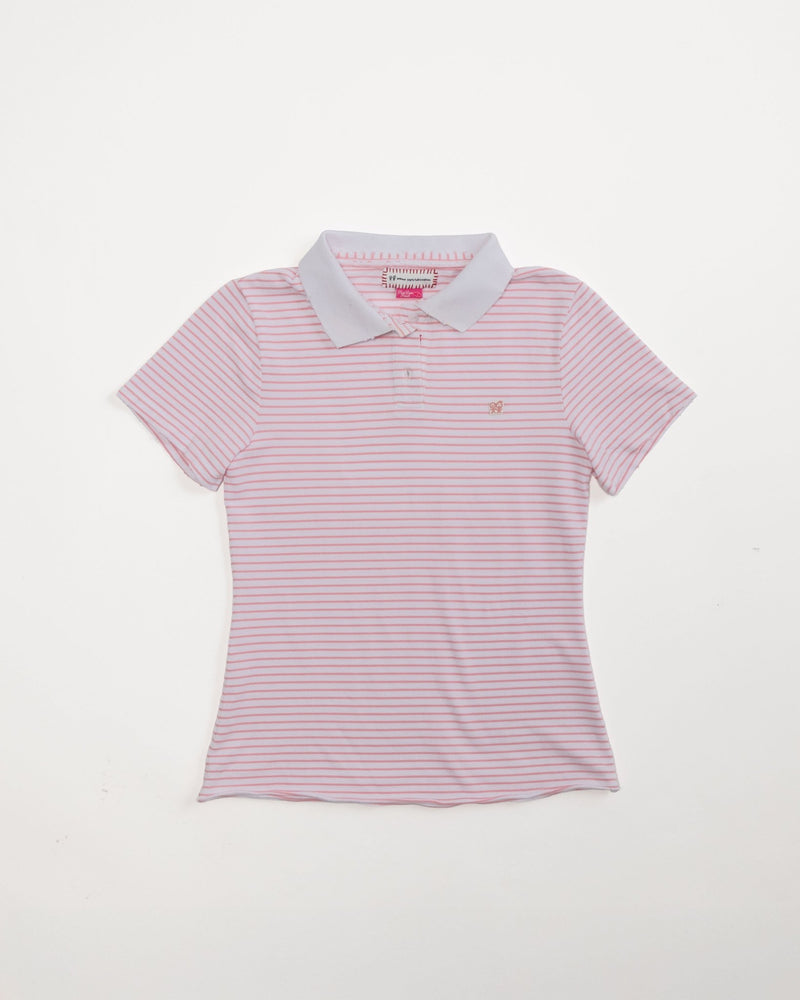 Kids Logo Fitted Polo Shirt in Pink and White Stripe