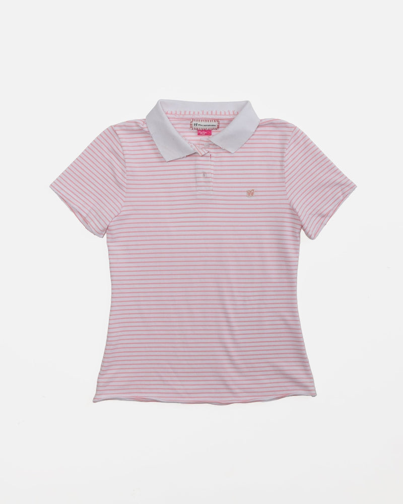 Kids Logo Fitted Polo Shirt in Pink and White Stripe