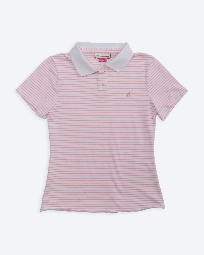 Kids Logo Fitted Polo Shirt in Pink and White Stripe