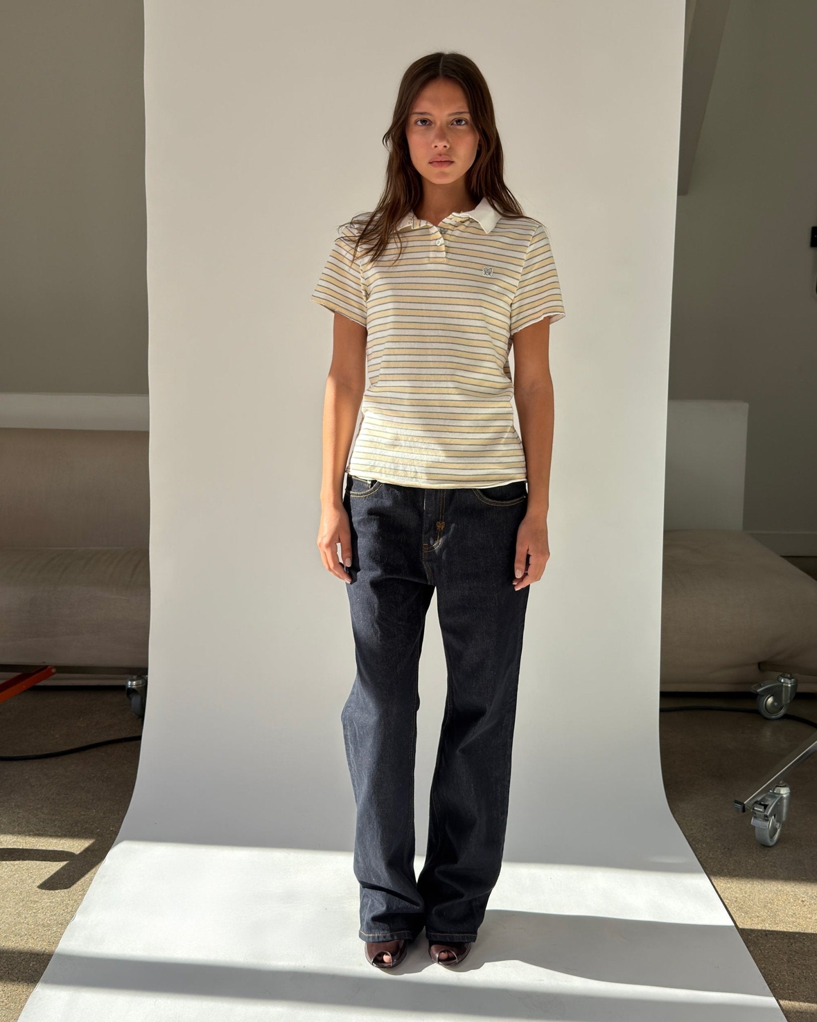 Kids Logo Fitted Polo Shirt in Yellow and Grey Stripes