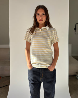 Kids Logo Fitted Polo Shirt in Yellow and Grey Stripes