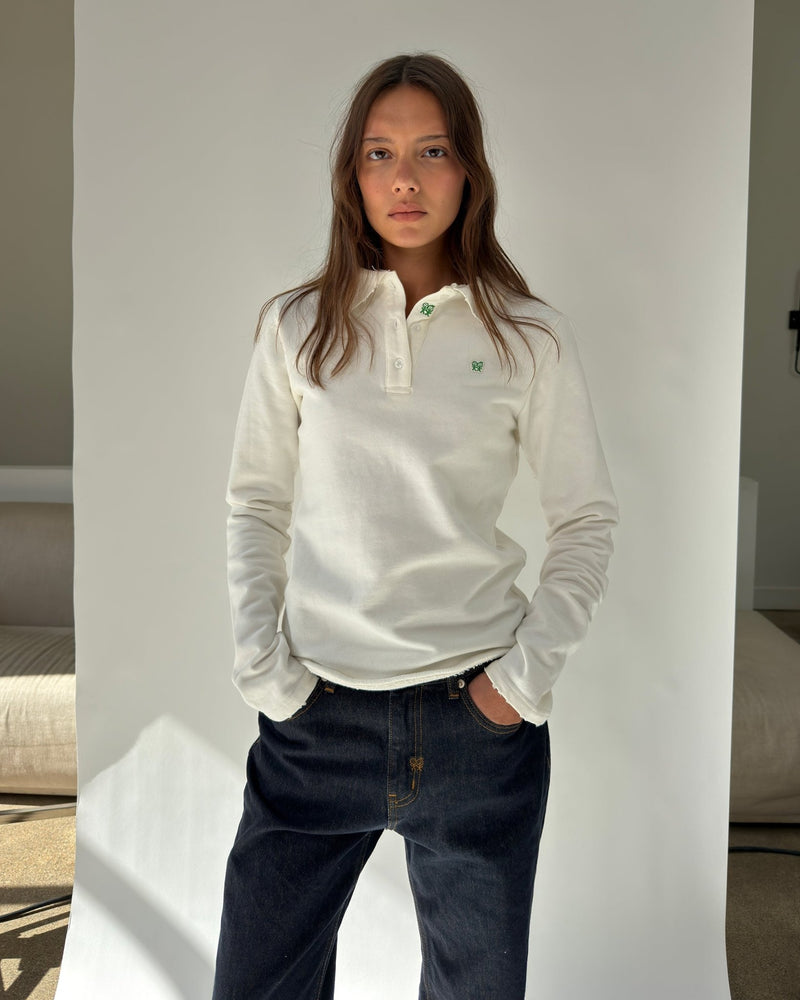 Kids Logo Long Sleeve Terry Polo in White