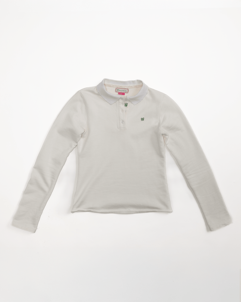 Kids Logo Long Sleeve Terry Polo in White