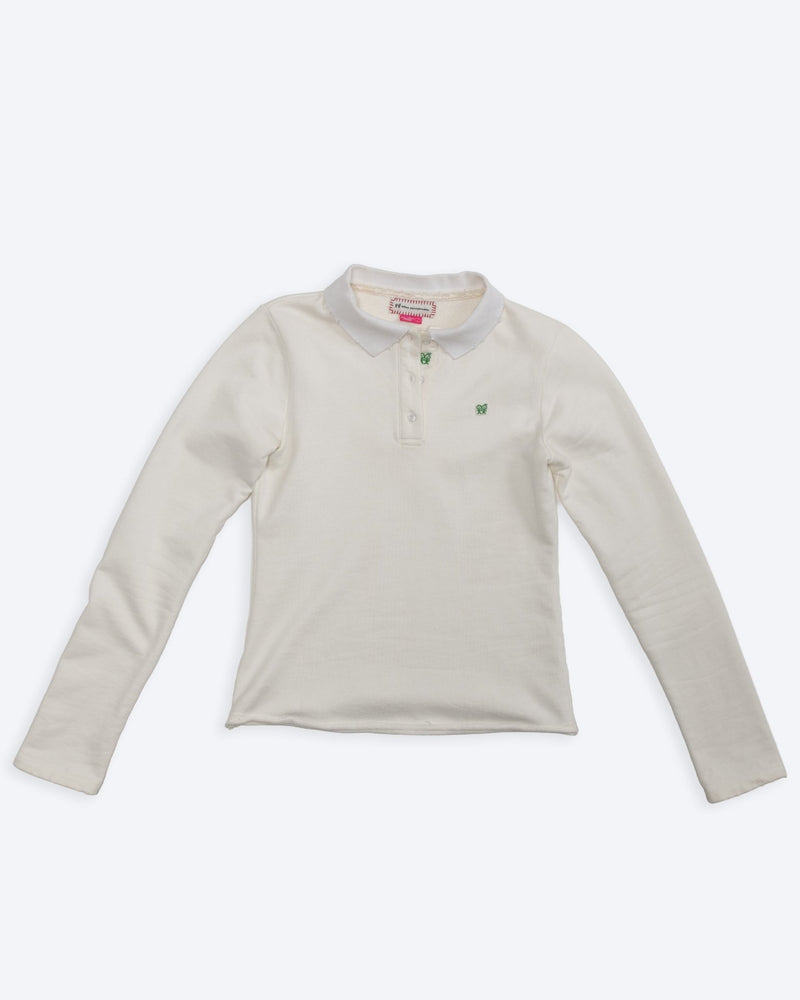 Kids Logo Long Sleeve Terry Polo in White