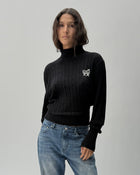 KJ01 Cable Knit Mock Neck Jumper Black Onyx 01 Close Up PDP