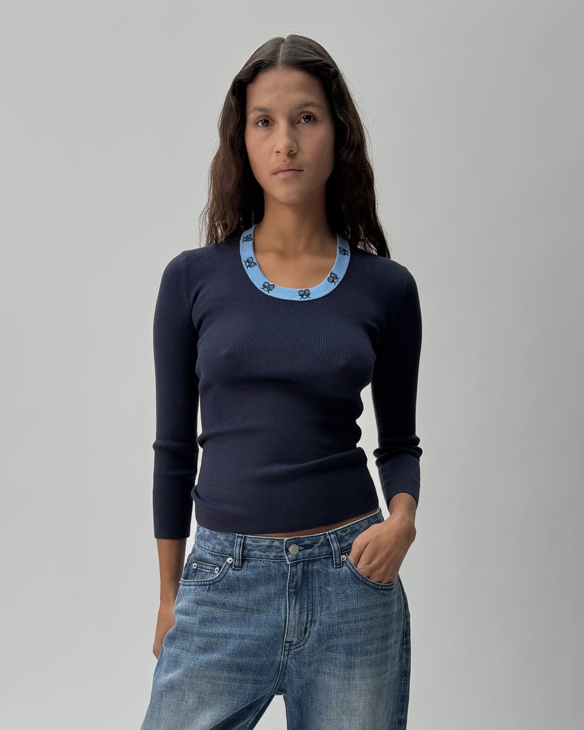 KT01 Scoop Neck Knit Top Blue 01 Close Up PDP
