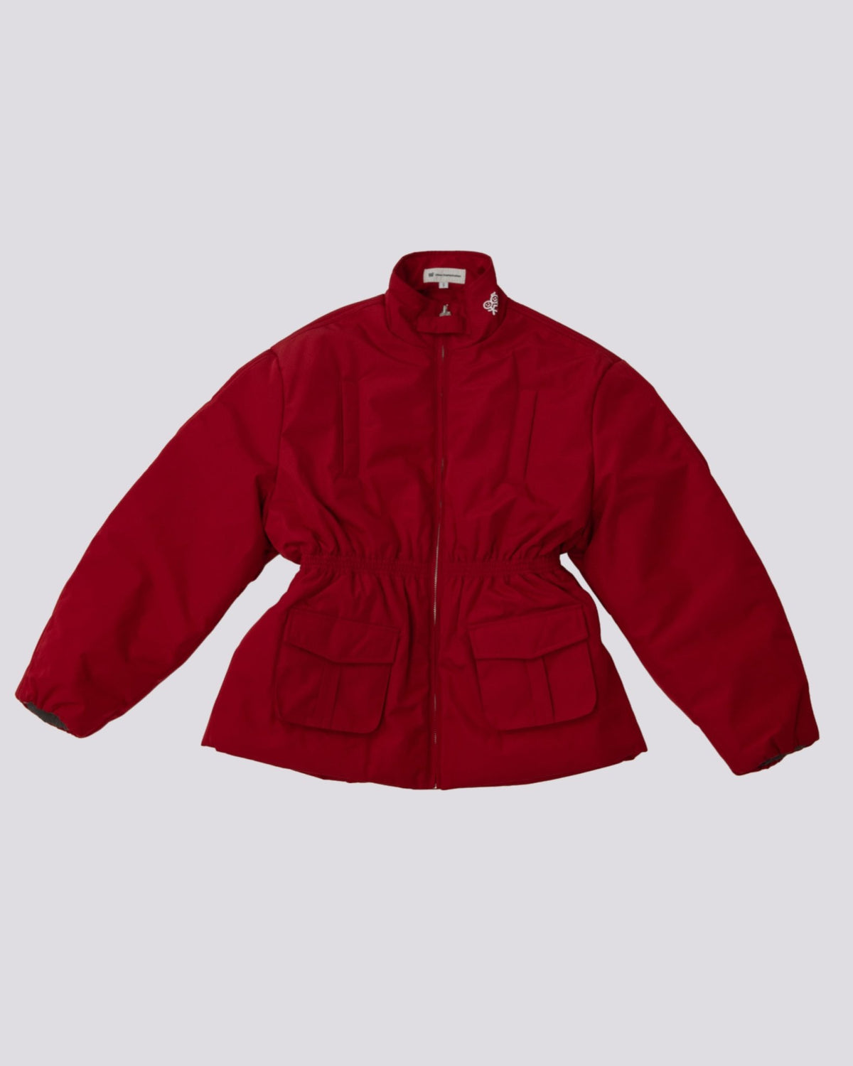 PJ01 Cinched Waist Puffer Jacket Haute Red 07 Front Flat PDP