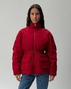 PJ01 Cinched Waist Puffer Jacket Haute Red 01 Close Up PDP