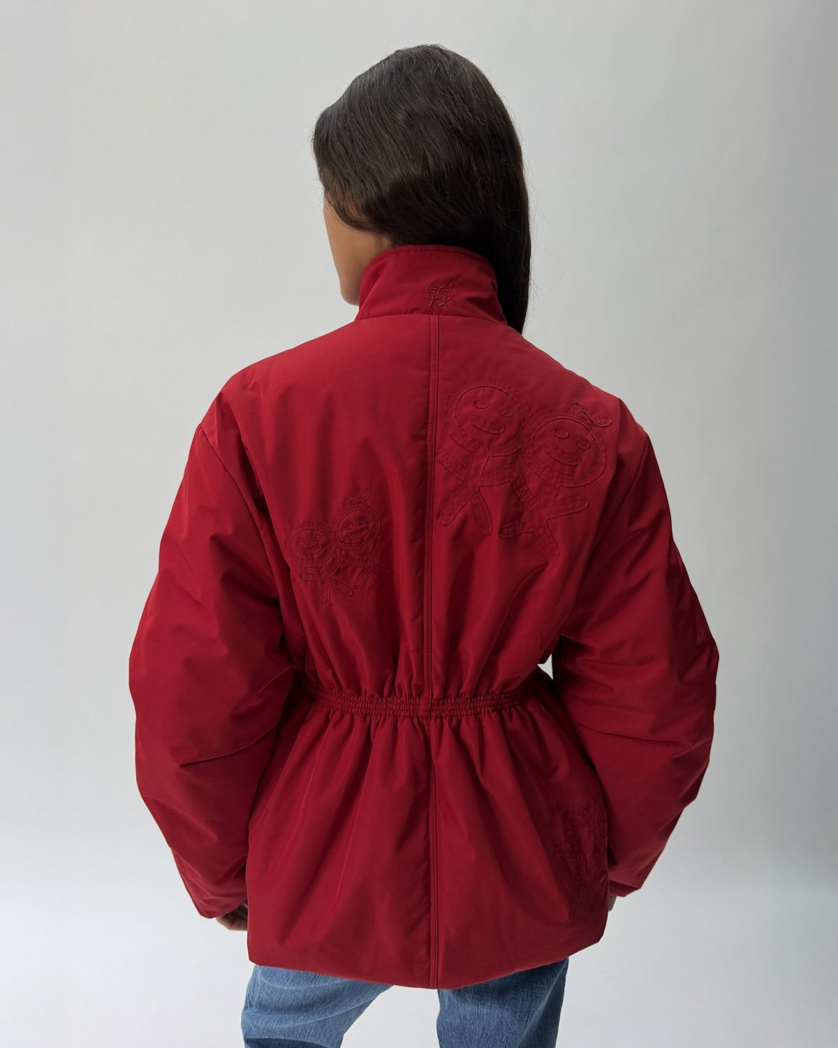 PJ01 Cinched Waist Puffer Jacket Haute Red 02 View PDP