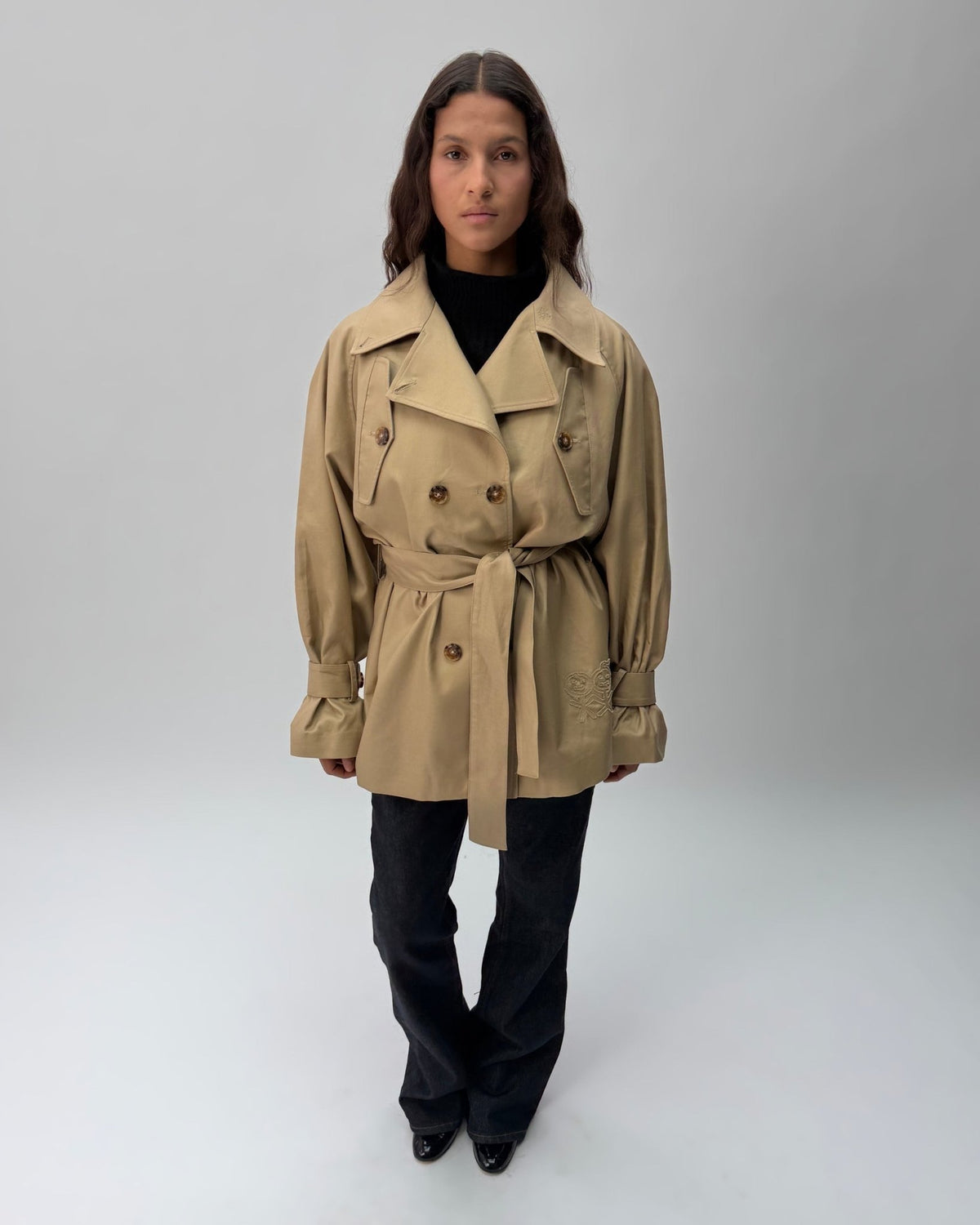 TJ01 Cropped Trench Jacket Honey 05 View PDP