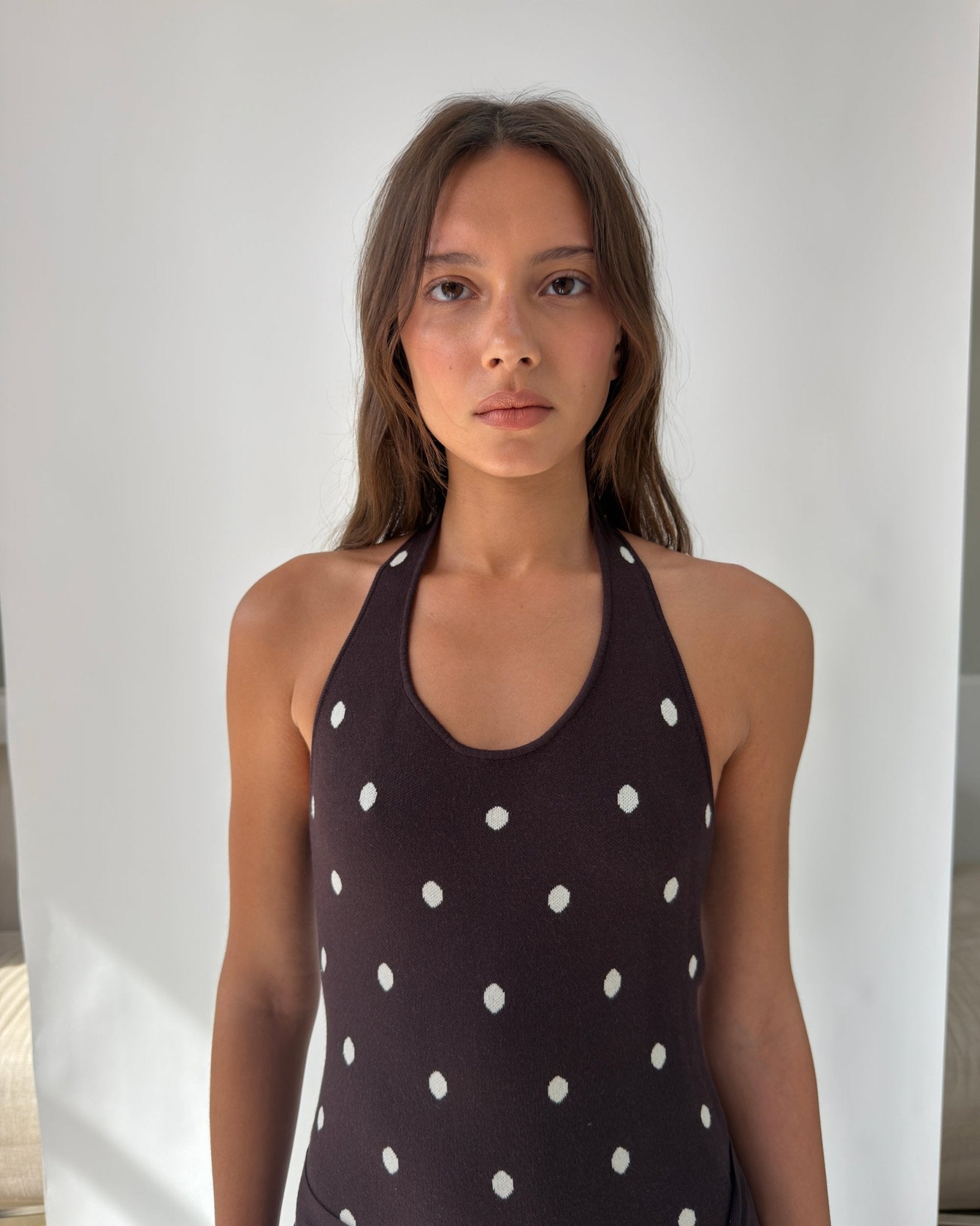 Waldorf Dress in Brown Polka Dots