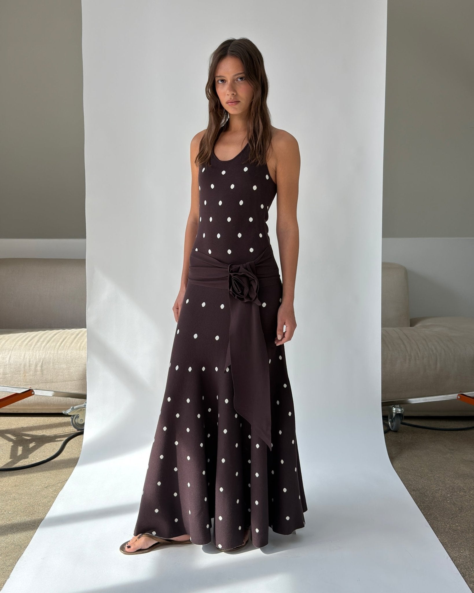 Waldorf Dress in Brown Polka Dots S