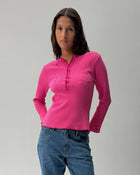 WS01 Waffle Henley Neon Pink 01 Close Up PDP